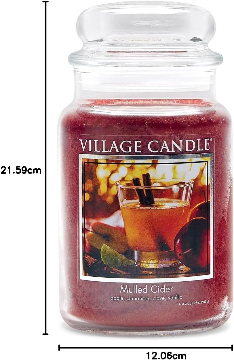 Village Candle Mulled Cider Large Glass Apothecary Jar Scented Candle, 21.25 oz., Red