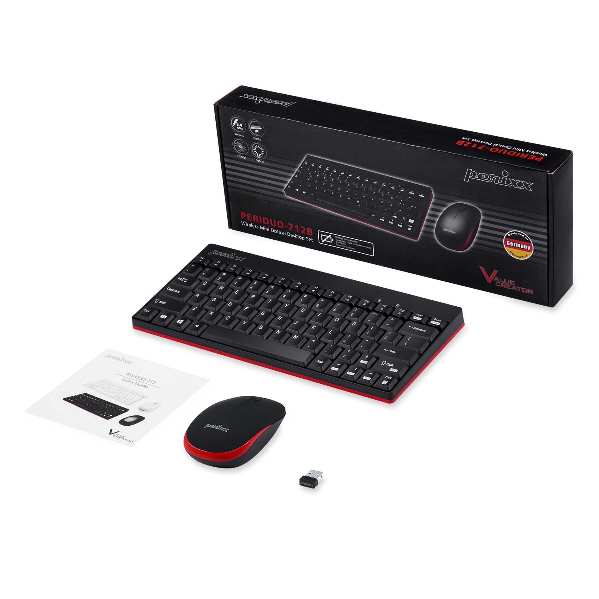 PERIDUO-712 Bezprzewodowa klawiatura i mysz - 2,4 GHz - AES 128 Bit - Czarny - AZERTY