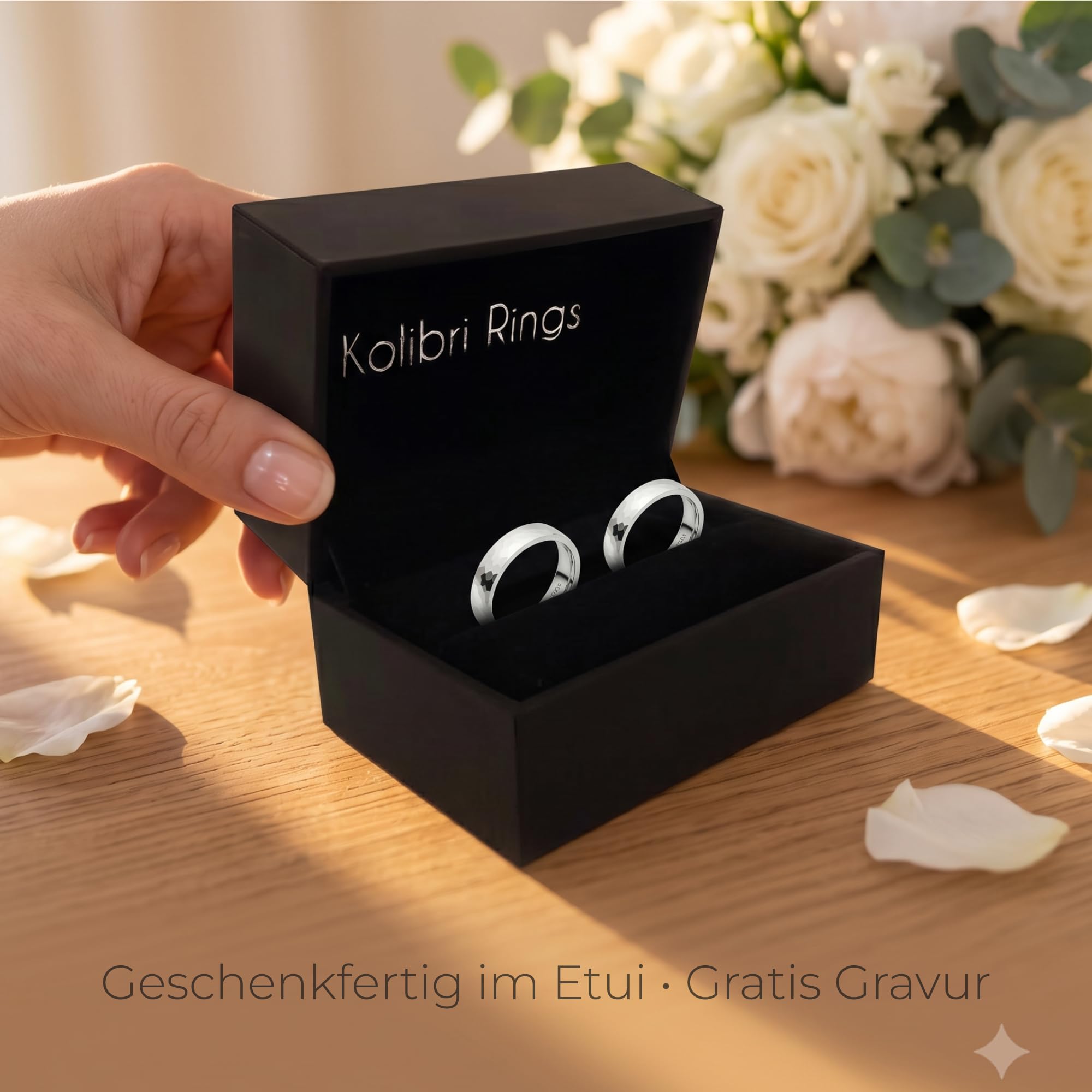 Kolibri Rings Eheringe Silber 925 Set - Gravur und Etui