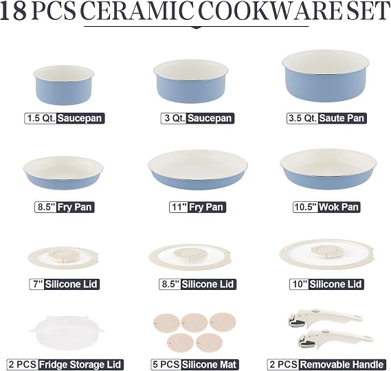 Pots and Pans Set - Ceramic Cookware Set Detachable Handle Pots and Pans With Removable Handles Kitchen Pans for Cooking Pot Set Nonstick Non Toxic Camping Cookware for RV Travel Gift