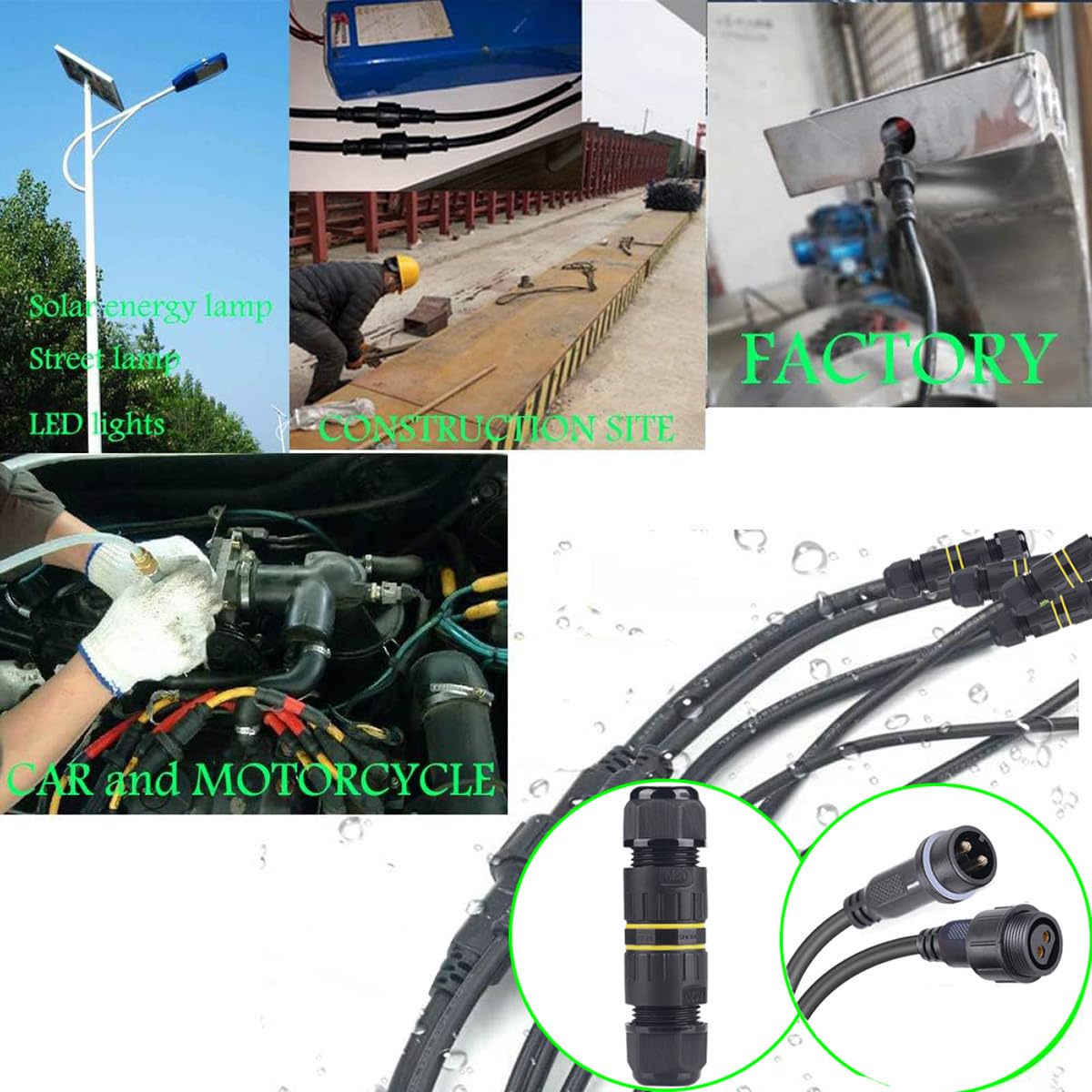 Junction Box Outdoor,IP68 M16 2Way 2Core Electrical Cable Connector for 3.5-7mm Wire Range(AC 400V, 17.5A) Quick Repair Extend Power Cables Waterproof Connector.(3PCS)