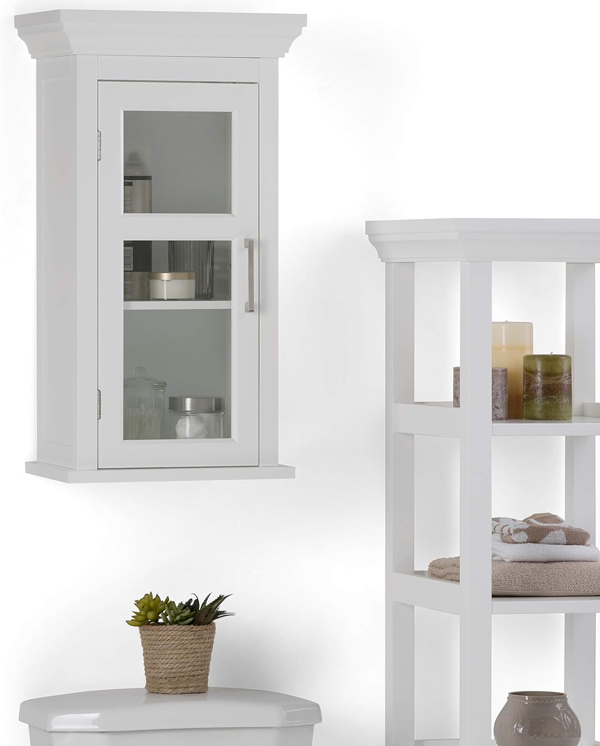 SIMPLIHOME Avington Bath Cabinet - 14 inch Wide Single Door Bathroom Wall Cabinet in Pure White, Transitional Bathroom Storage for Bath or Powder Room with Tempered Glass Door and Adjustable Shelf