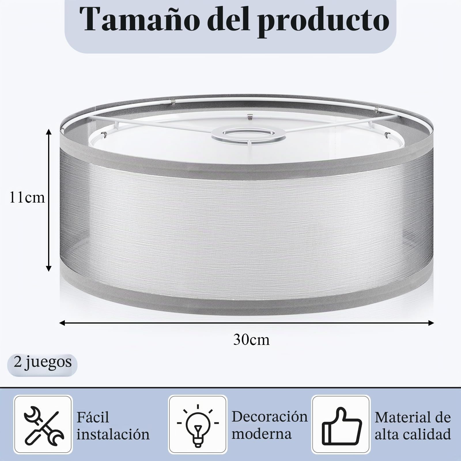 Weewooday 2 Pantalla de Lámpara de Doble Capa pantalla de Tambor de Gasa pantalla de Techo pantalla para Lámpara de Pie, de Mesa, de Noche Para Salas de Estar, Cocinas, Dormitorios, Pasillos(Gris)