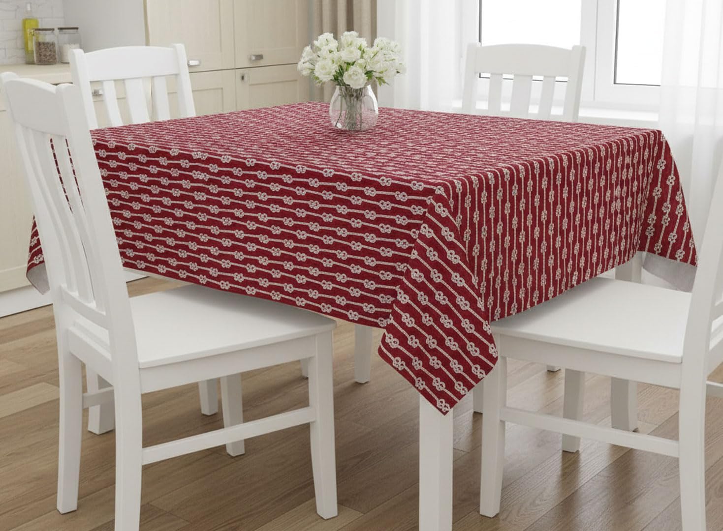 Newbridge Rectangle Vinyl Tablecloth with Flannel Backing, Red Nautical Rope Stripe, 60 x 84 Inch, Coastal Striped Indoor Outdoor Wipe Clean Picnic, BBQ and Dining Table Cover