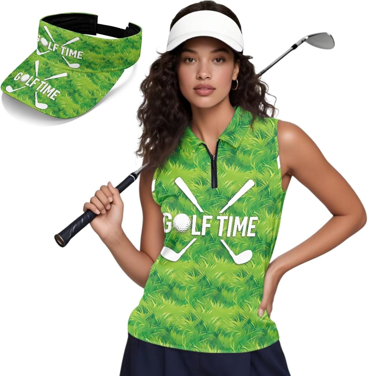 2 Piece Set Women Sleeveless Golf Shirts Moisture Wicking Collared Athletic Tennis Shirt Quick Dry Sun Visor Hats