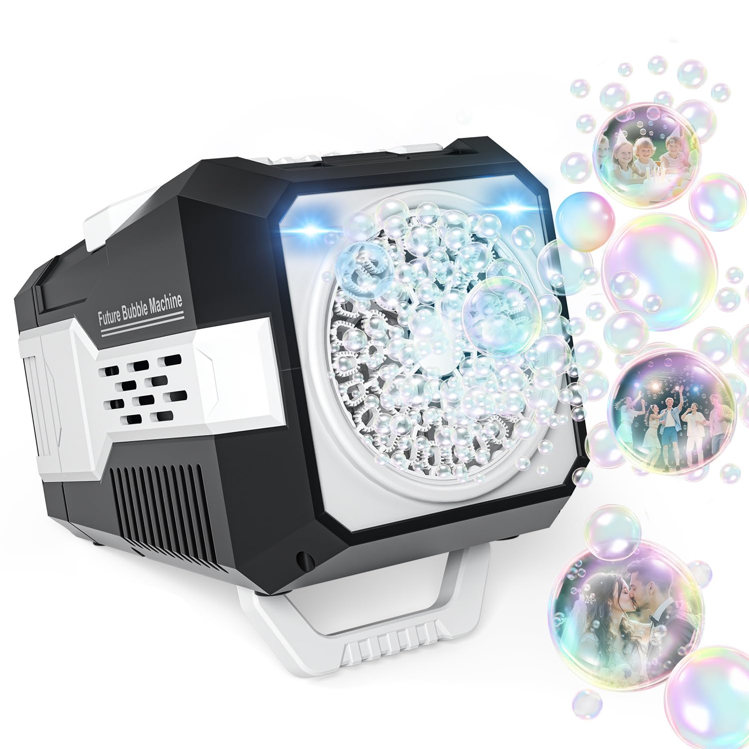 Automatic Bubble Machine with 2 Speeds and Lights, 20000+ Bubbles Per Minute Bubble Blower Toys Powered by Power Bank, Batteries or Plugin, Bubble