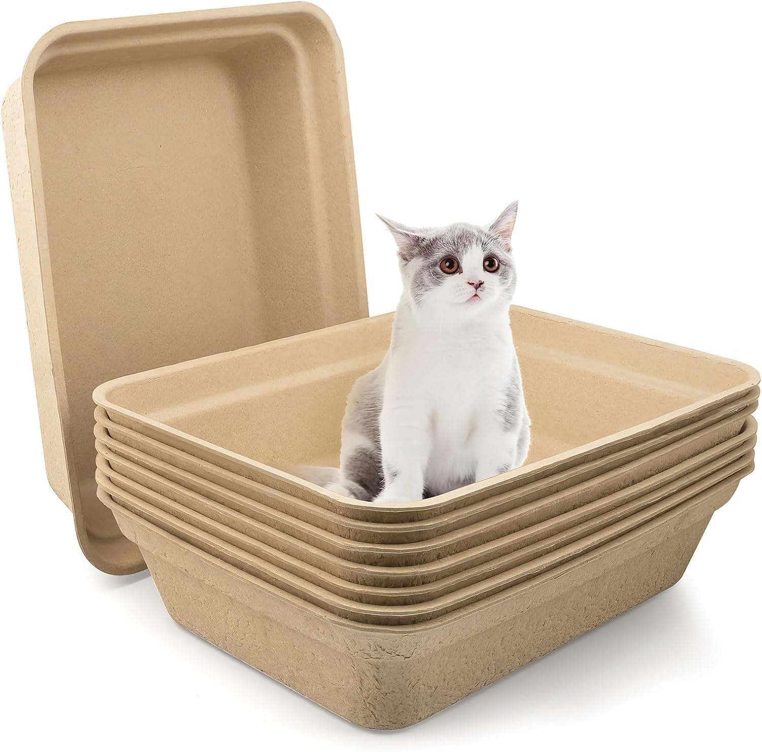Lot de 8 bacs à litière jetables en papier pour chat, hamster, cochon d'Inde, souris, petits animaux - 42,5 x 32,5 x 10,5 cm