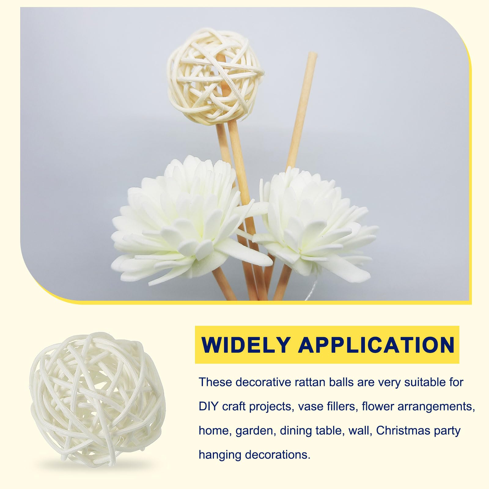 QUARKZMAN 12 Pezzi Pallini di Rattan 2 Pollici (5 cm) Pallini Decorativi in Rattan Riempitivi per Vasi per Centrotavola Matrimoni Feste Decorazioni per la Casa, Bianco