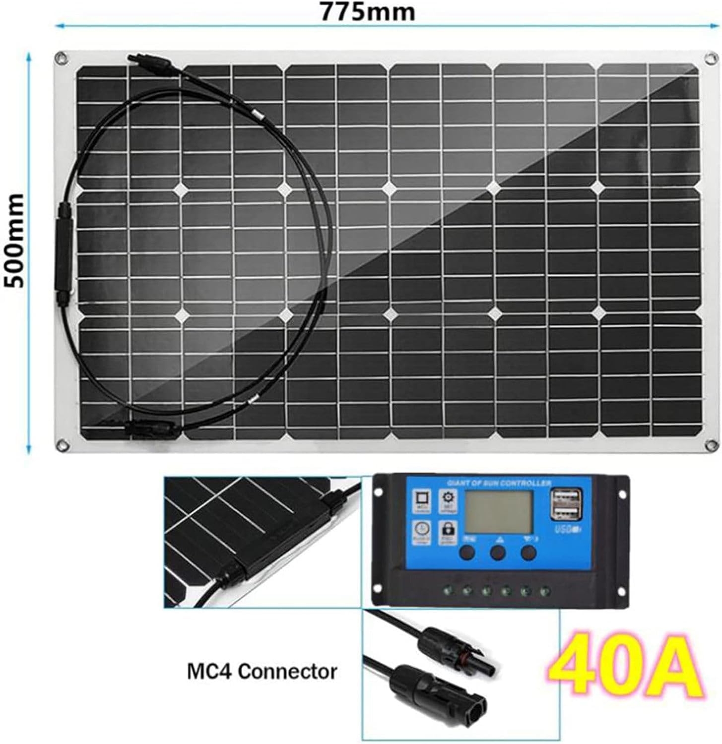 Kit pannello solare flessibile da 150 W 300 W con regolatore di carica da 40 A, pannelli solari da 18 V, per casa, camper, auto, viaggi all'aperto