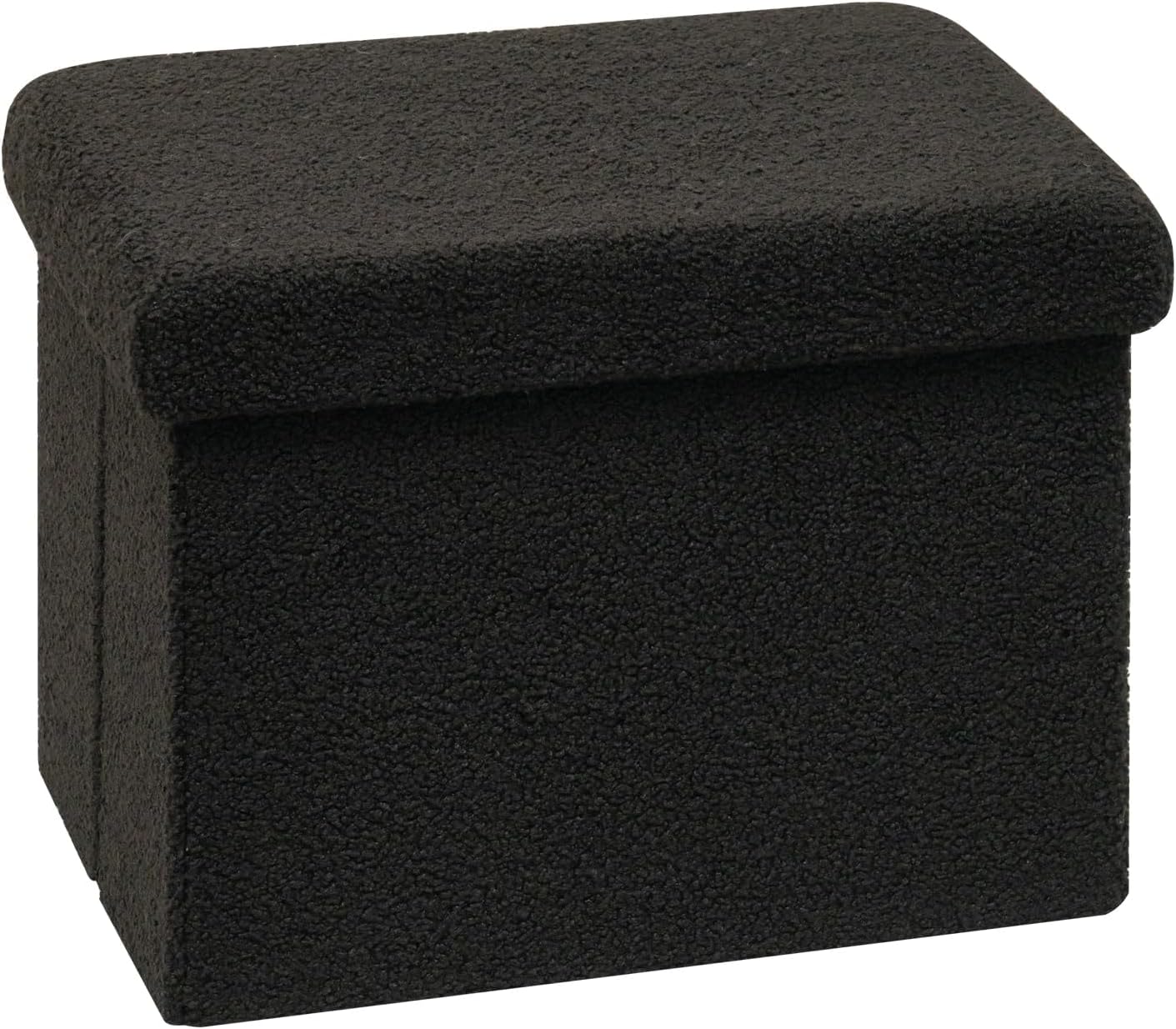 Bonlife Ottoman Seat with Storage,Folding Small Footstool for Living Room,Cube Toy Chest Box,Foot Rest,Sherpa Fabric,Black,42x32x32cm