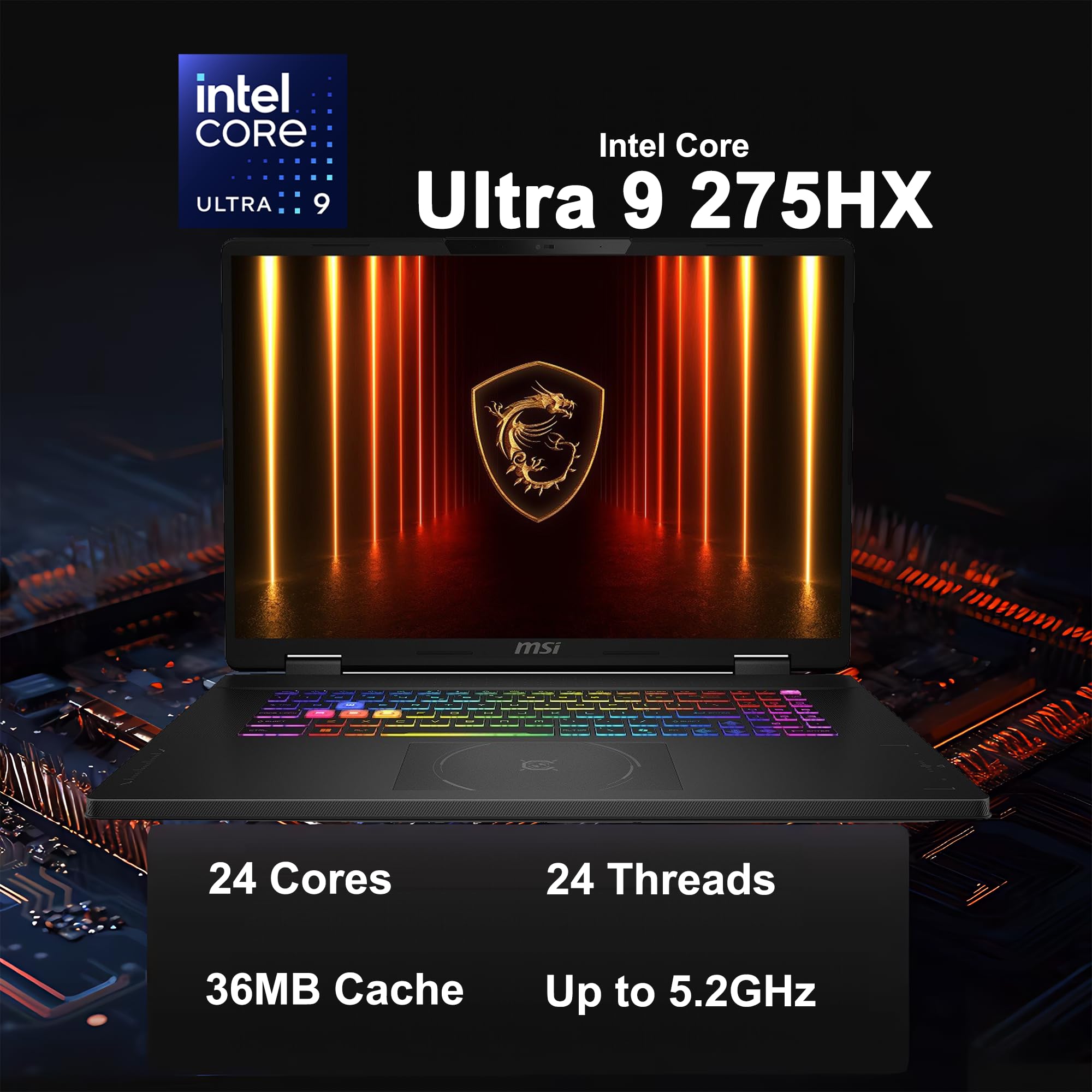 MSI Crosshair 18 HX AI Gaming Laptop 18" QHD+ 240Hz (100% DCI-P3) Intel 24-core Ultra 9 275HX (>i9-14900HX) 64GB DDR5 1TB SSD GeForce RTX 5070 (fino a 798 AI TOPS) RGB retroilluminato Thunderbolt