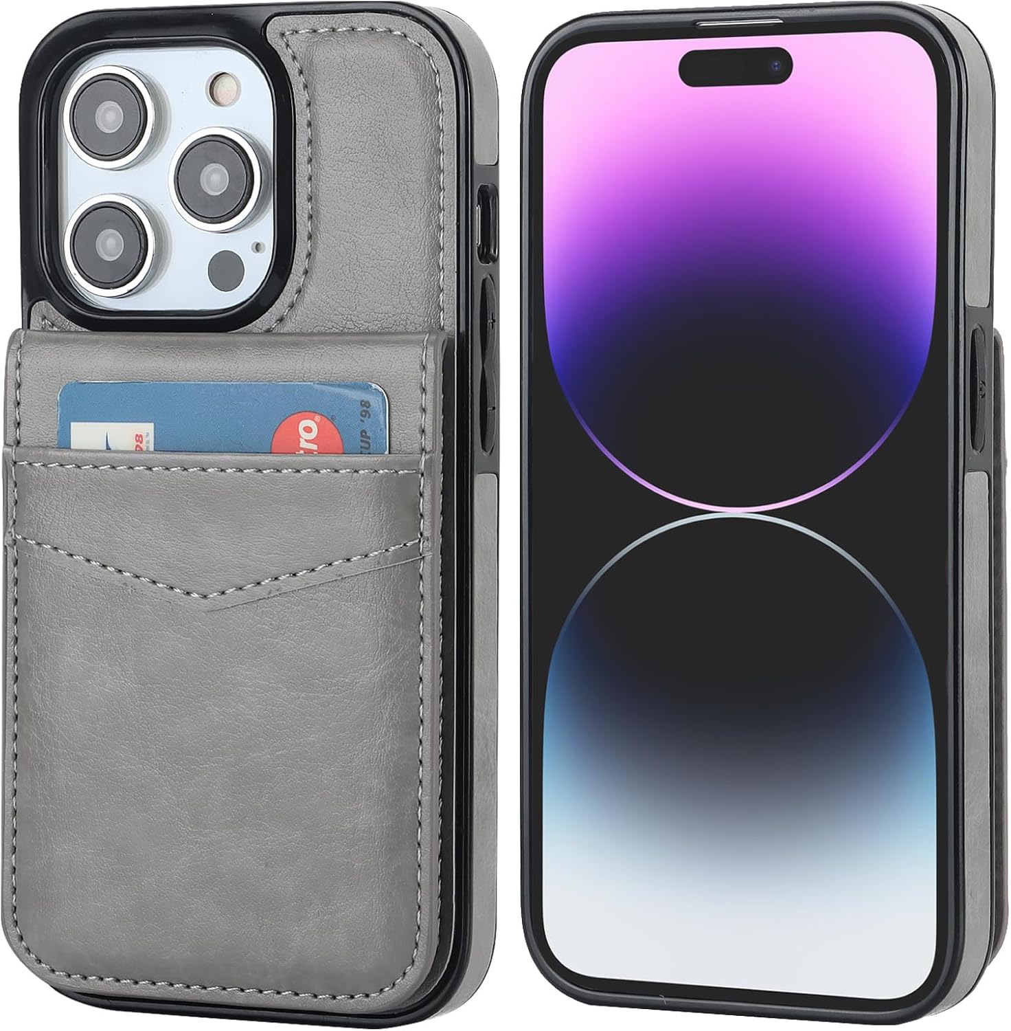KIHUWEY for iPhone 14 Pro Wallet Case Card Holder Kickstand, Gray image 3