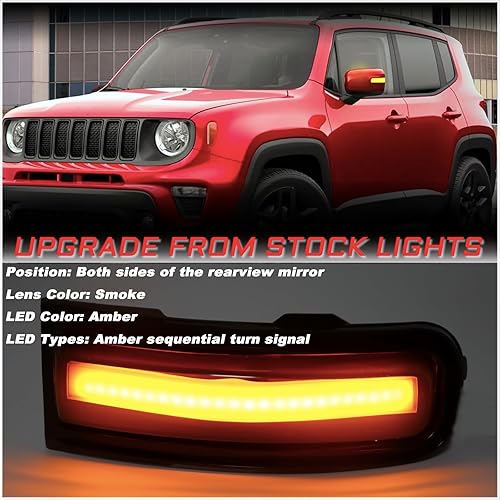 Miniatura 8 de Lentes ahumadas ámbar para guardabarros delantero LED, luces de marcador laterales compatibles con Jeep Renegade SUV 2015 2016 2017 2018 2019 2020