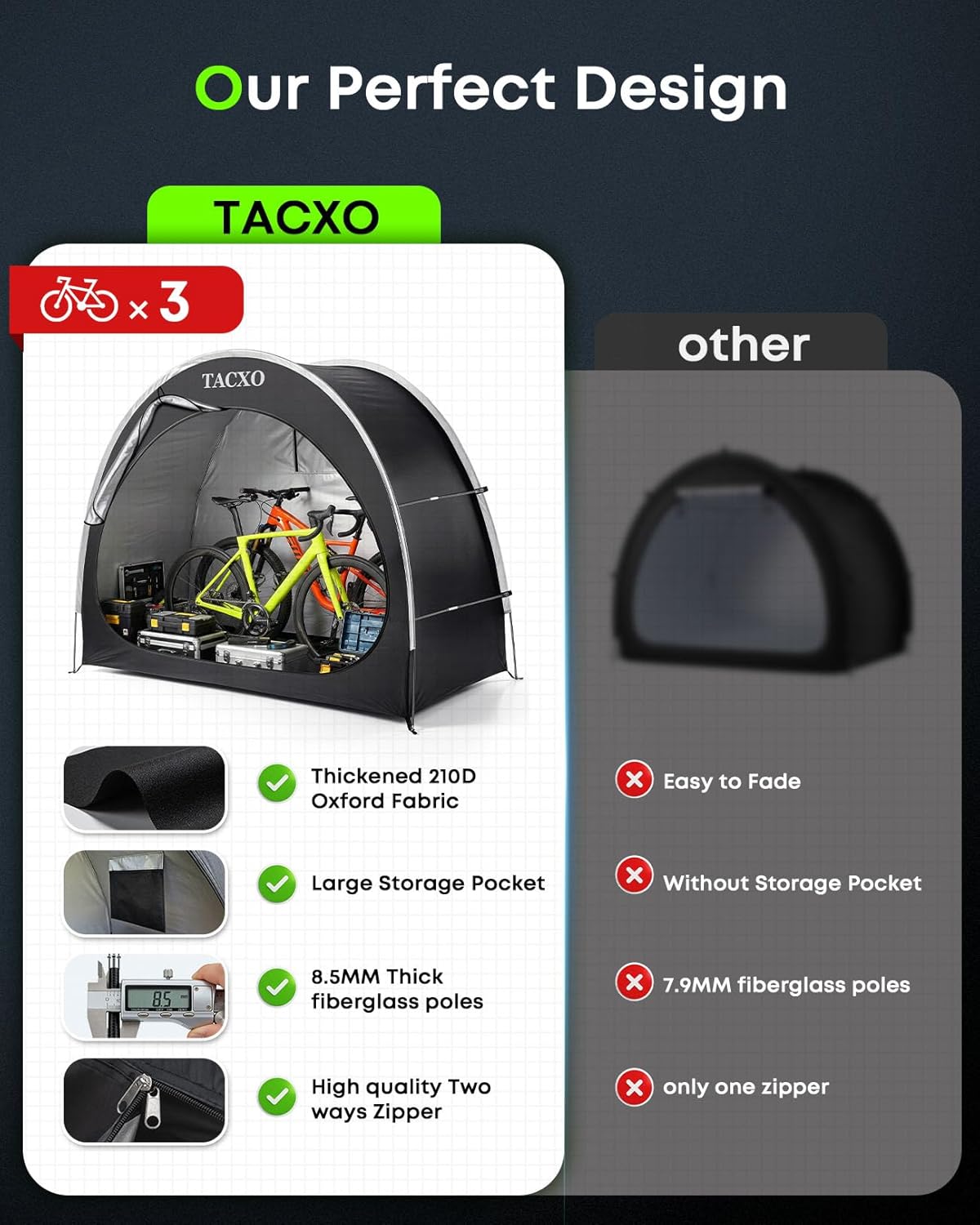 Bike Storage Shed Tent,Bike Cover Waterproof Outdoor Storage Shed with 210D Oxford Fabric PU4000 for 2-3Bikes,Portable Bicycle Shelter for Motorcycle,Garden Tools,Lawn Mower