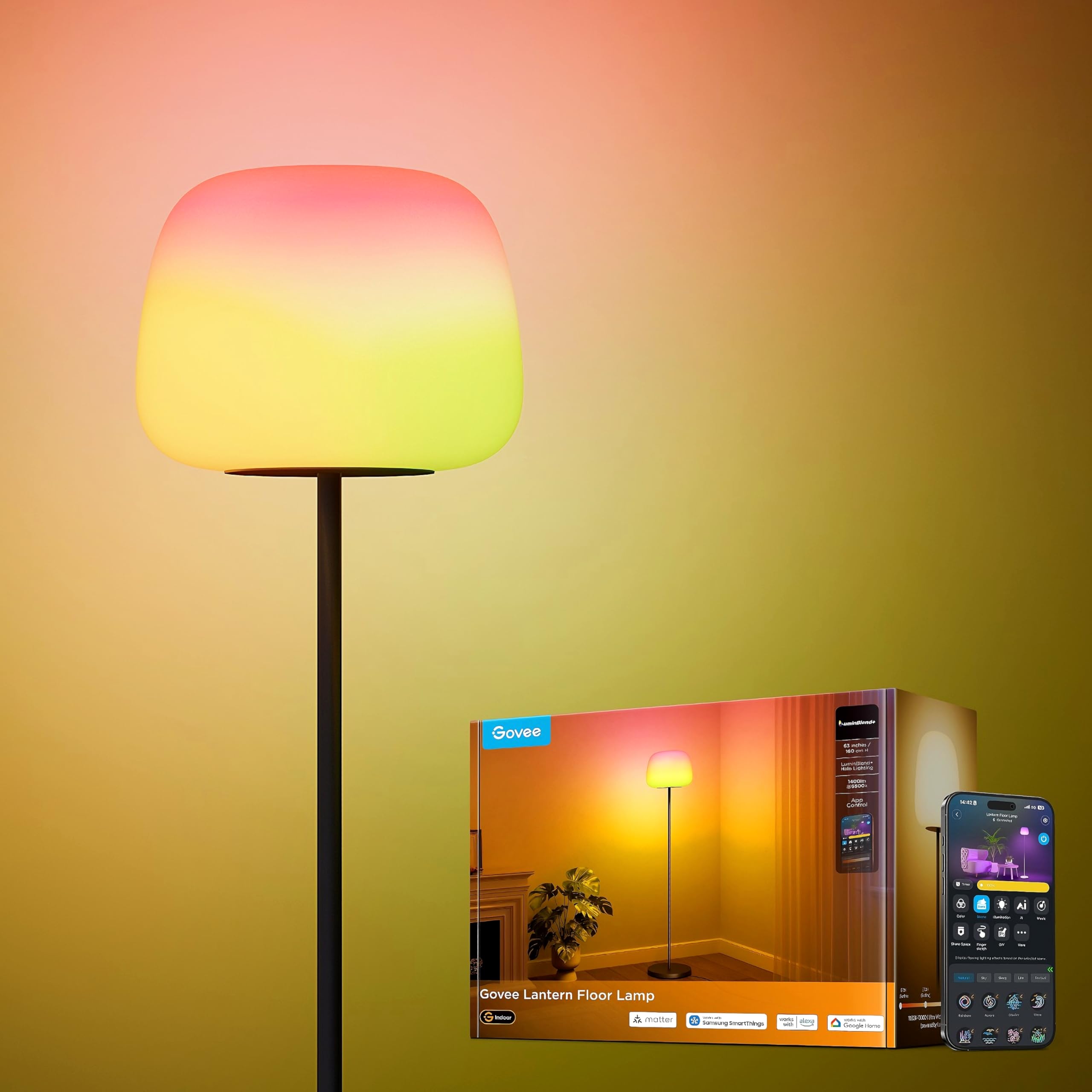 Govee Laterne Stehlampe LED, RGBICWW Stehlampe Dimmbar 1000K-10000K Schwarz