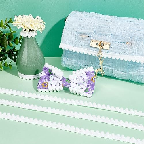 Miniatura 4 de PH PandaHall 25 yardas, pompones, adornos de flecos, 12 pulgada (0.472 in), borde único, cinta de coser blanca, pompones para manualidades,