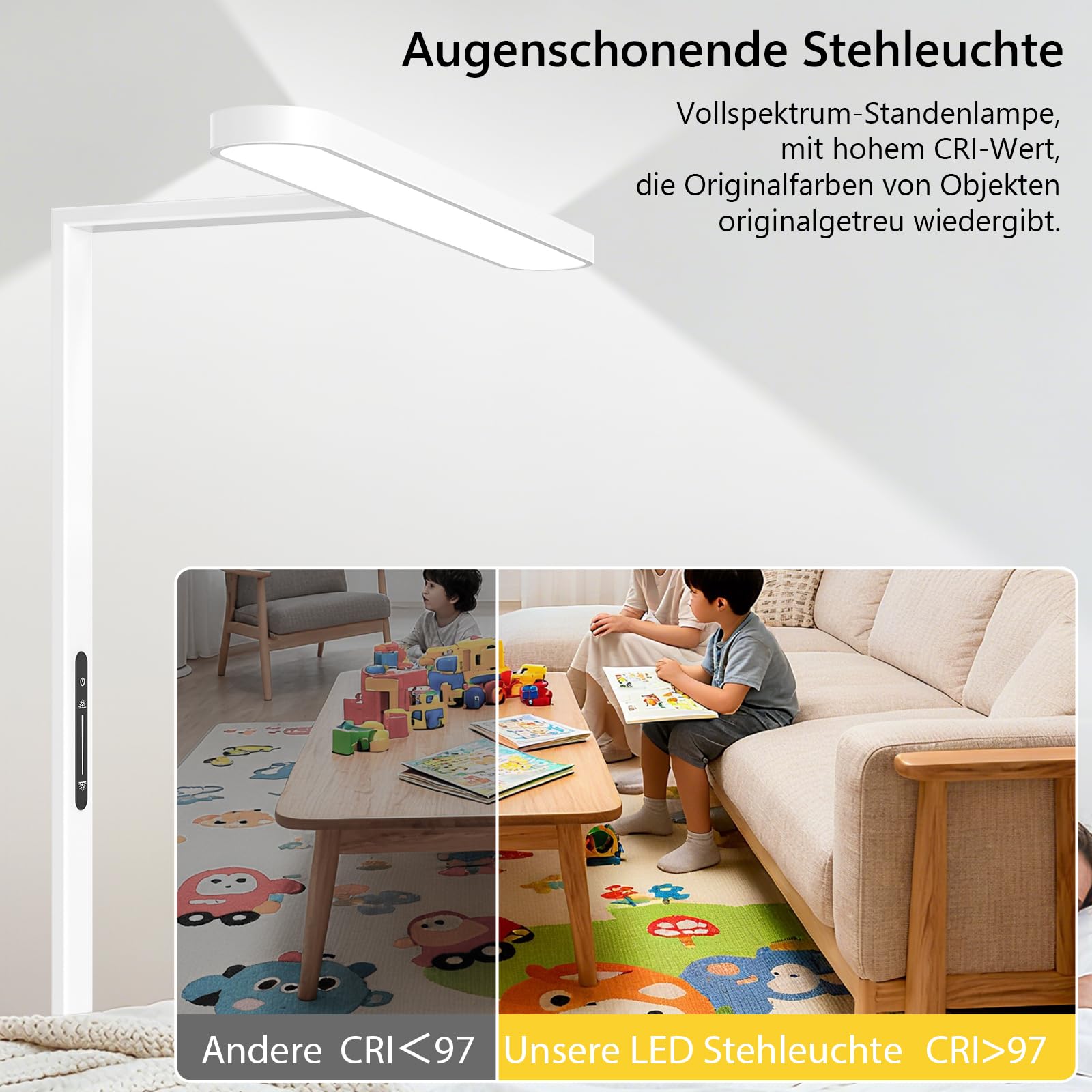 LES FLEURS 60 W LED-Büro-Stehlampe zum Lesen, 4300 lm, dimmbar, 185cm, Weiß | Vollspektrum-Leseleuchte mit Augenschutz, 4000K dimmbare Tageslicht für Wohnzimmer, Schlafzimmer, Arbeitszimmer und Büro