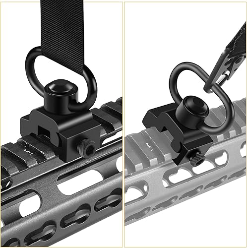 Miniatura 7 de Rotación de 360 Picatinny 2 puntos y tradicional cabestrillo giratorio Monturas Picatinny Rail Mount con botón de 1.25" QD Sling Swivels - Negro