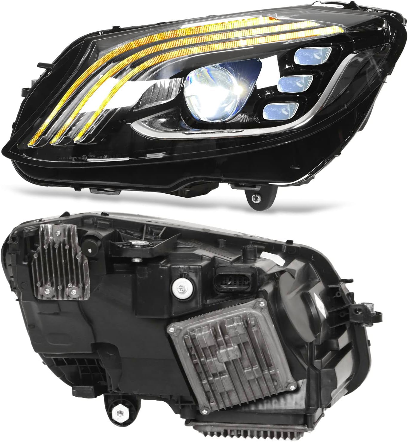 LED Projector Headlamp, LED Headlight Assembly Clear PMMA Lens Dual Beams for LHD Car