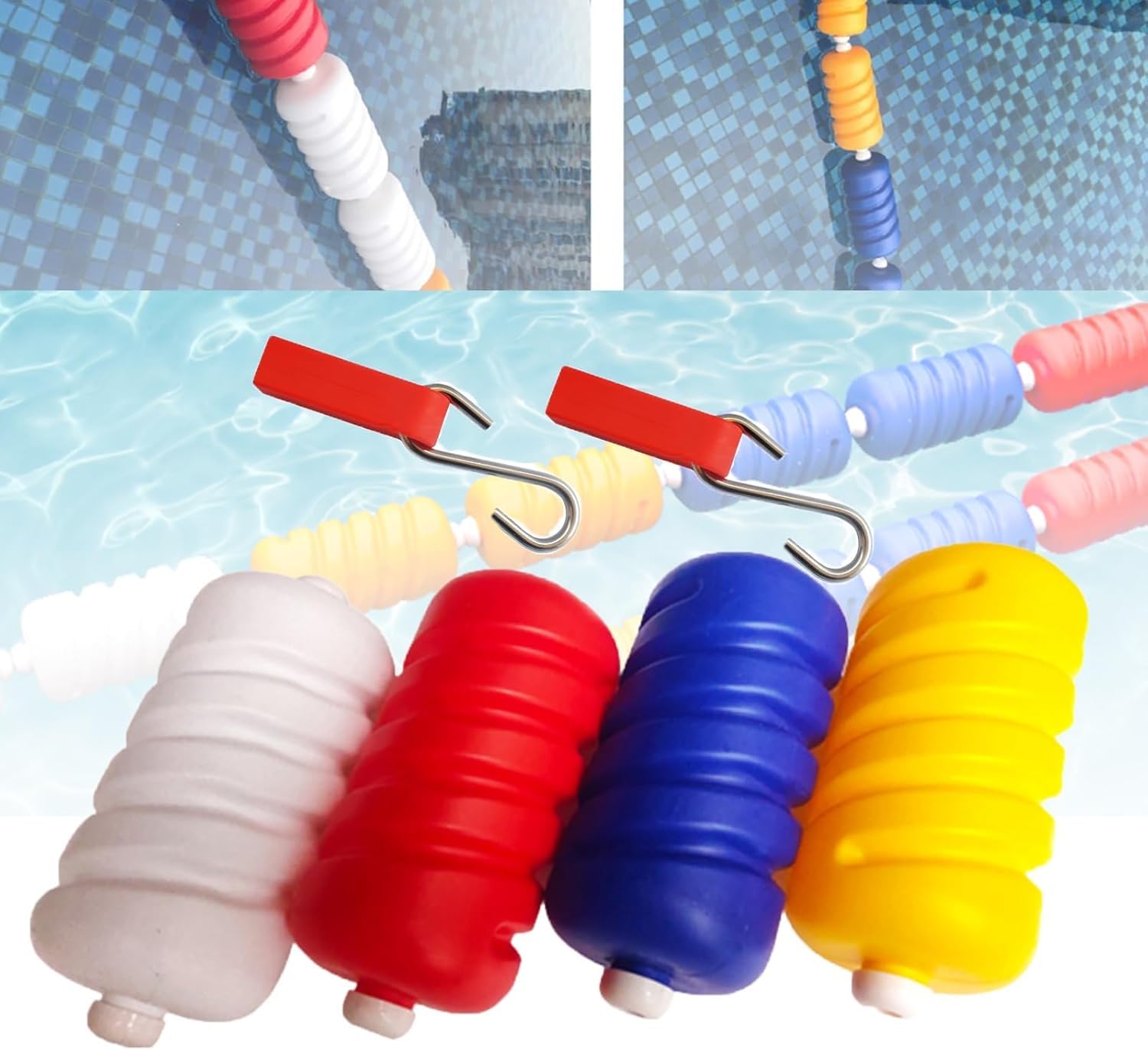 JKJZSALJ Pool Safety Hook 3.3Ft-60Ft Floating Pool Safety Divider Lane Line With 2 Hooks, Pool Anti-Wave Safety Rope For Shallow Swimming Competitions,Steel Wire,18m/60ft