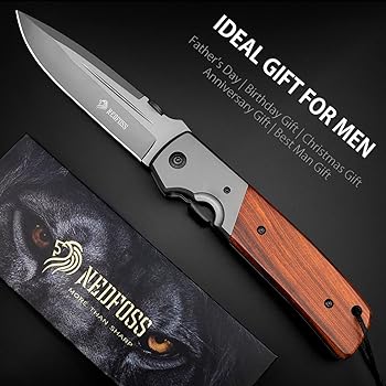 NedFoss Huge Pocket Knife for Men, 11'' Hunting Folding Knife with Wood Handle, 5'' Large Blade with Titanium Plated, Fishing Hiking Survival Knife, with Safety Liner Lock and Belt Clip (DA52)