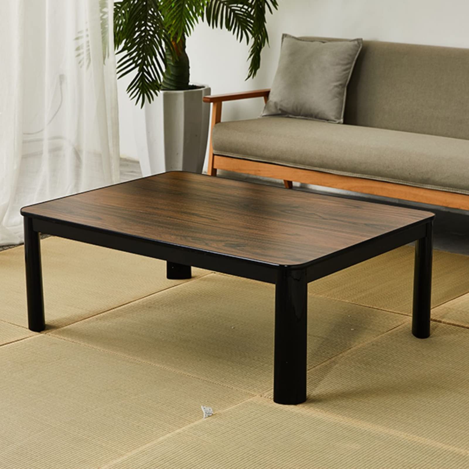 Stół grzewczy składany do przechowywania Tatami stolik kawowy Zimowe domowe stoły grzewcze Stół grzewczy + kołdra + dywan + grzejnik，Black-75x75x41cm
