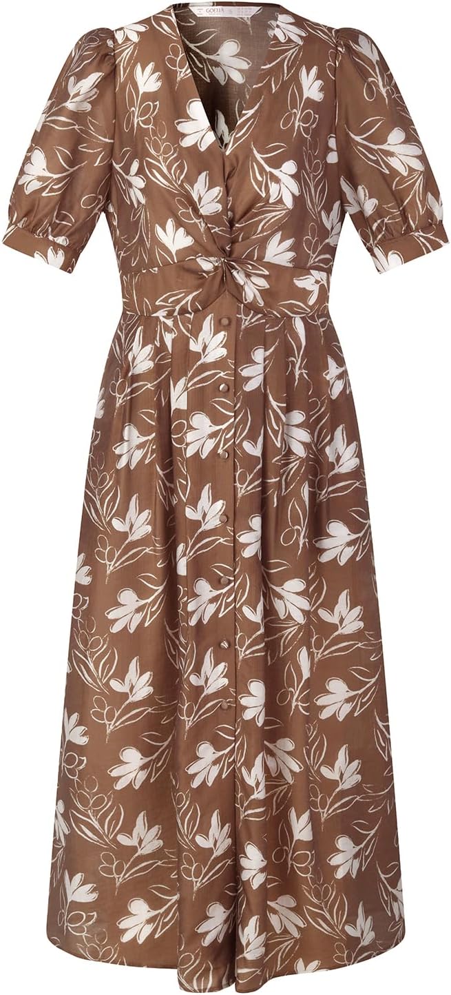 GOELIA Women Bubble Hem Midi Dress 2026 Puff Sleeve Square Neck Dress Acetate Blend Casual Floral Dresses with Scrunchie
