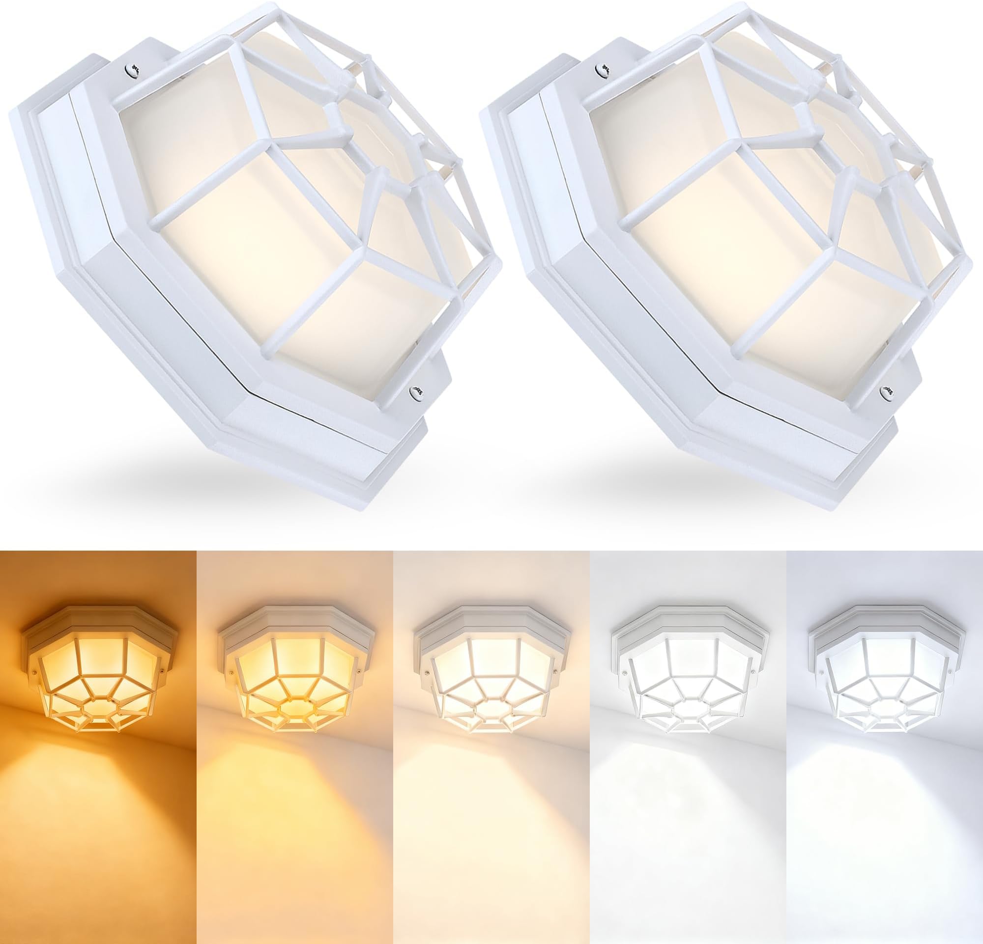 2 Pack 8.5” Octagonal LED Flush Mount Ceiling Light 2700K 3000K 3500K 4000K 5000K White Hallway Lights Exterior Dome Light for House White LED Ceiling Lamp,Aluminum Alloy,Glass,14W,120V,750lm-1000Lm