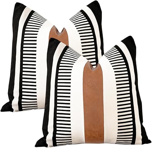 Miniatura 9 de Farmhouse - Funda de almohada para sofá o funda de cojín cuadrado sofá de piel sintética decorativo, funda con acento a rayas tribal 18 x 18