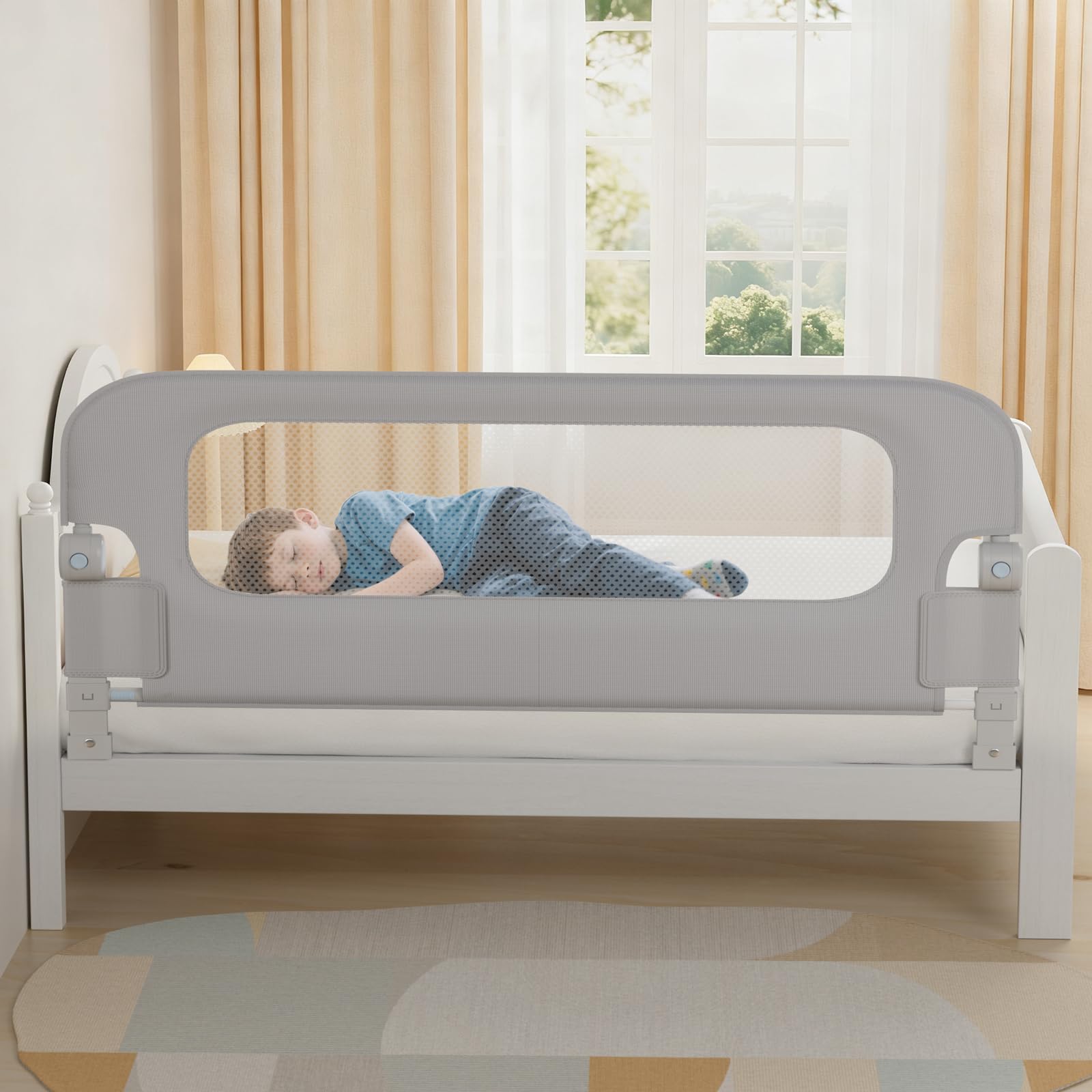 Photo 1 of NUTIKAS Baby Bed Rail Guard for Toddlers - 78" Toddler Bed Rails for Twin, Full, Queen, King Bunk Size Bed Swing Down Bedrail Extral Tall Child Safety Side Railing Guards for Kids Gray