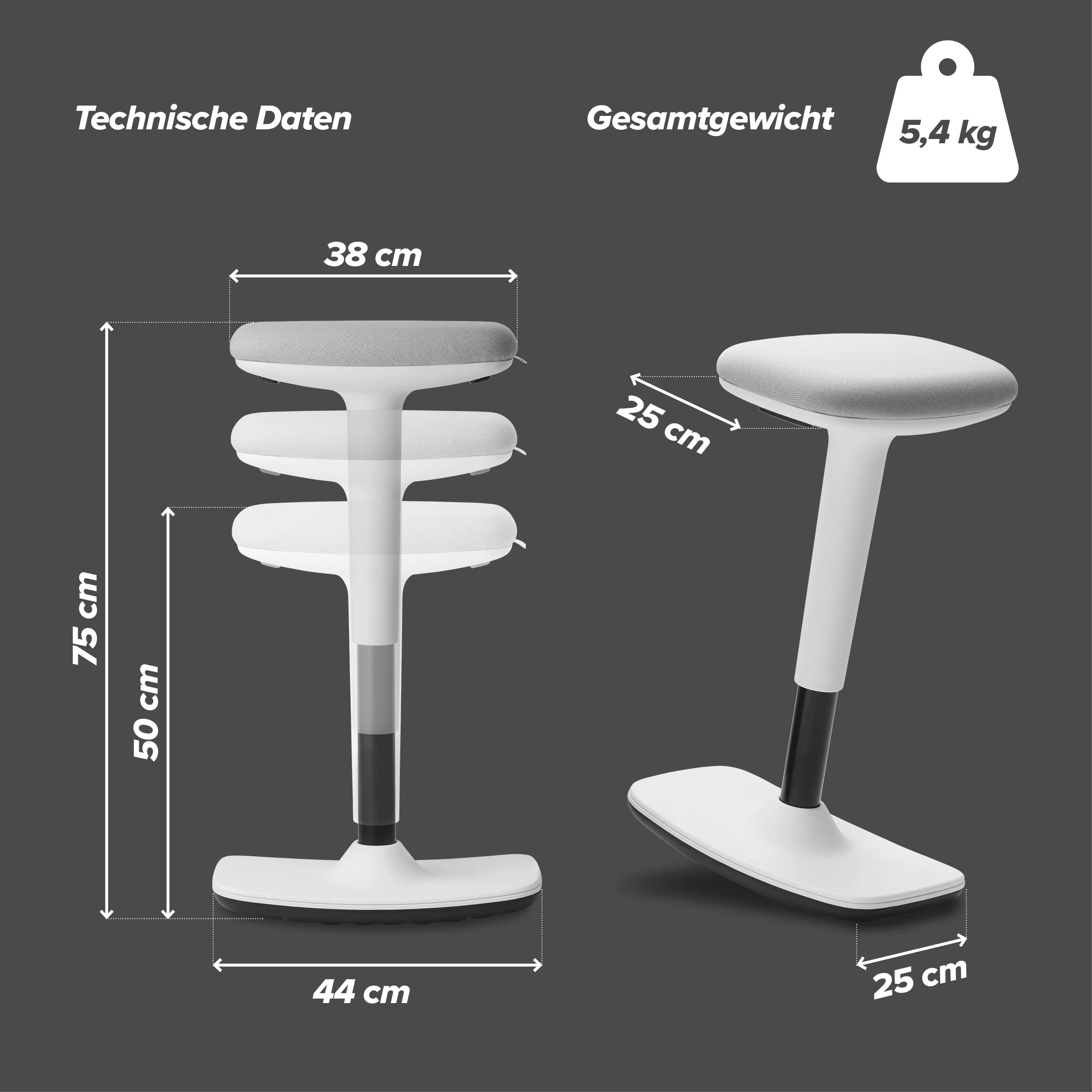 TREND OFFICE to-Swift, Stehsitz, Stehhilfe, Bürohocker, Sitzhocker mit Wippfunktion, rutschfest, ergonomisch und höhenverstellbar (50-75 cm) für gesundes und aktives Sitzen, by Dauphin (Korallenrot)