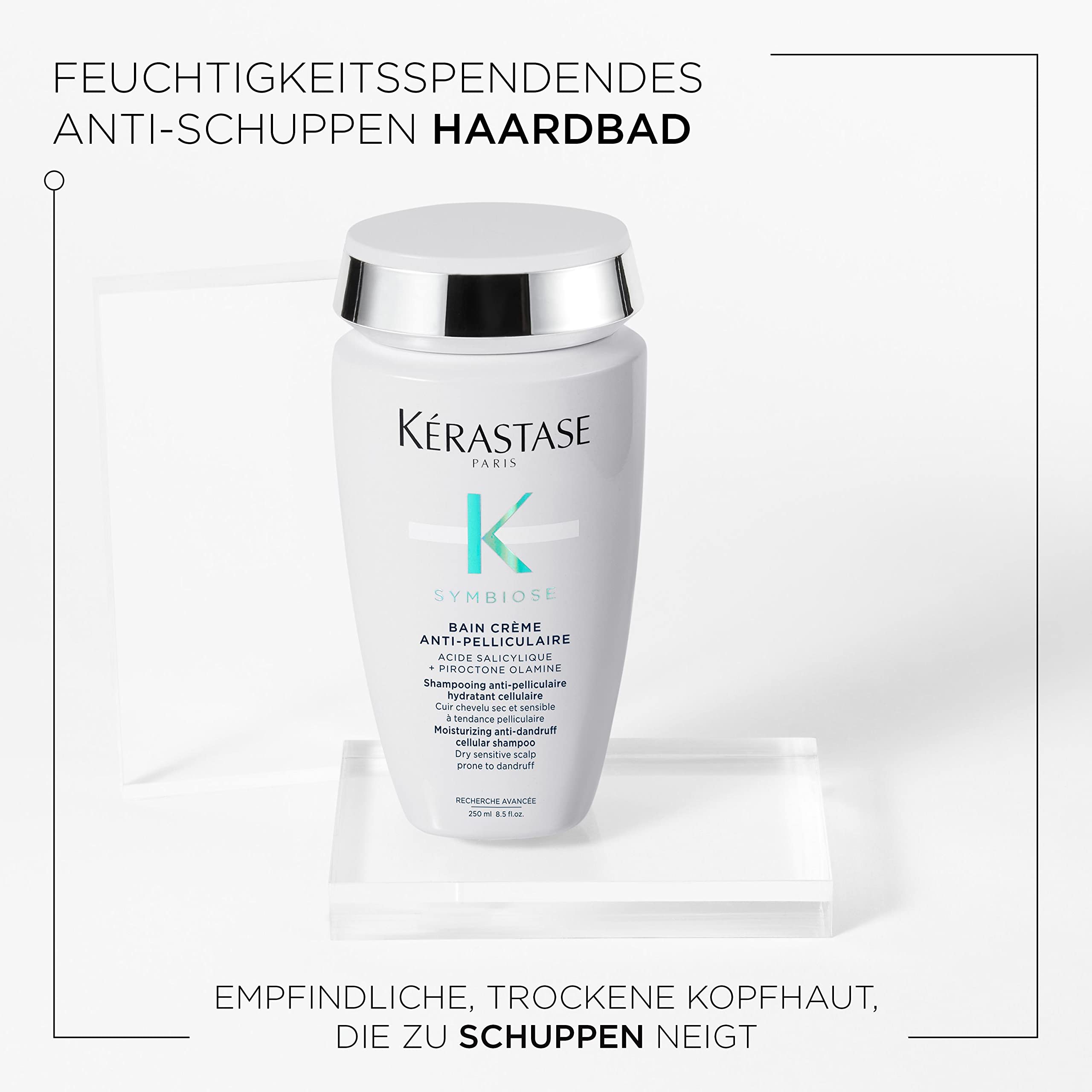 Kérastase Symbiose, Feuchtigkeitsspendendes Anti-Schuppen Shampoo, Für trockene und empfindliche Kopfhaut, Ohne Sulfate und Silikone, Bain Crème Anti-Pelliculaire, 250 ml
