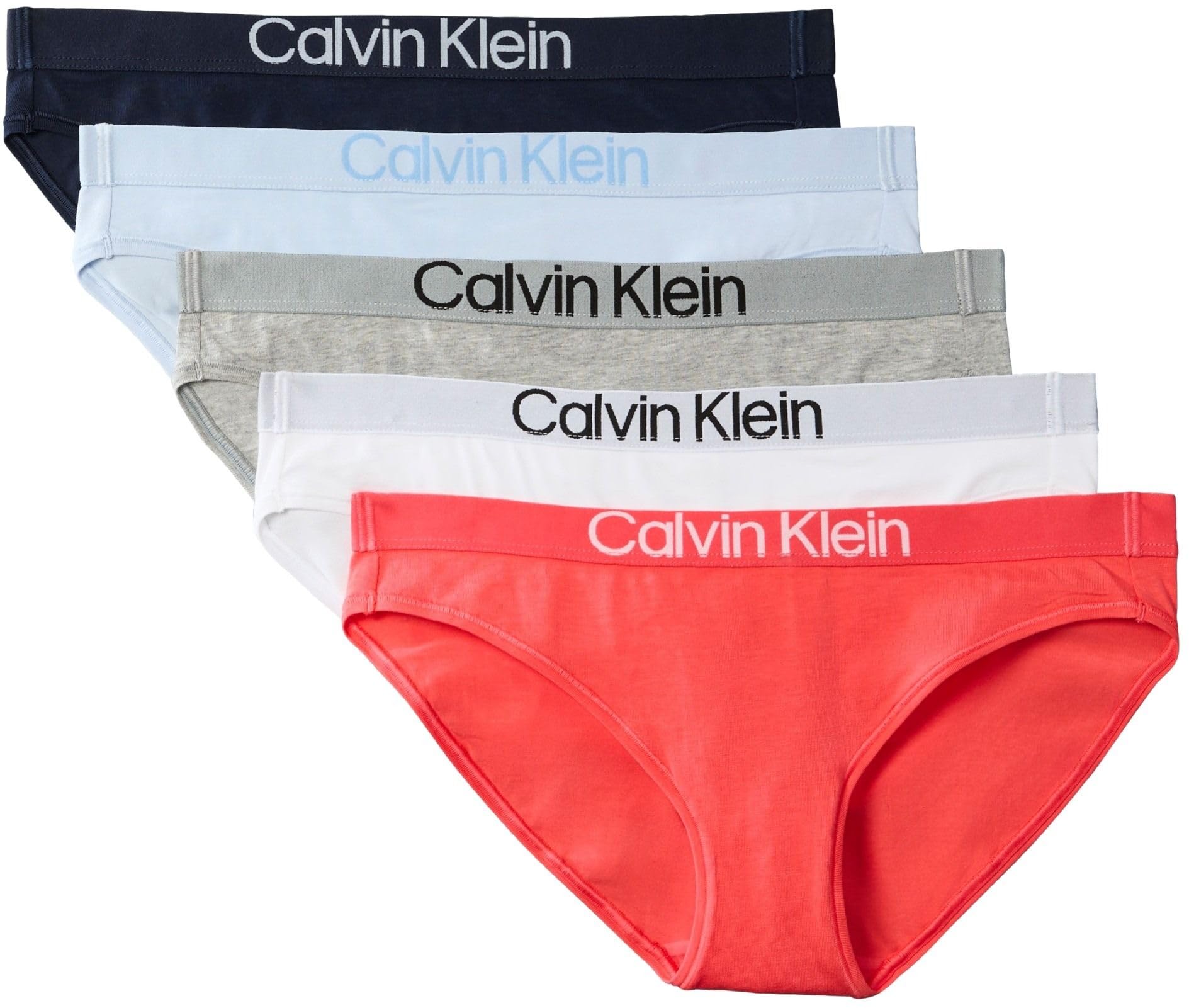Calvin Klein Women BIKINI 5PK BLUE (SHORELINE/BREEZY BLUE/GREY HTR/C) M