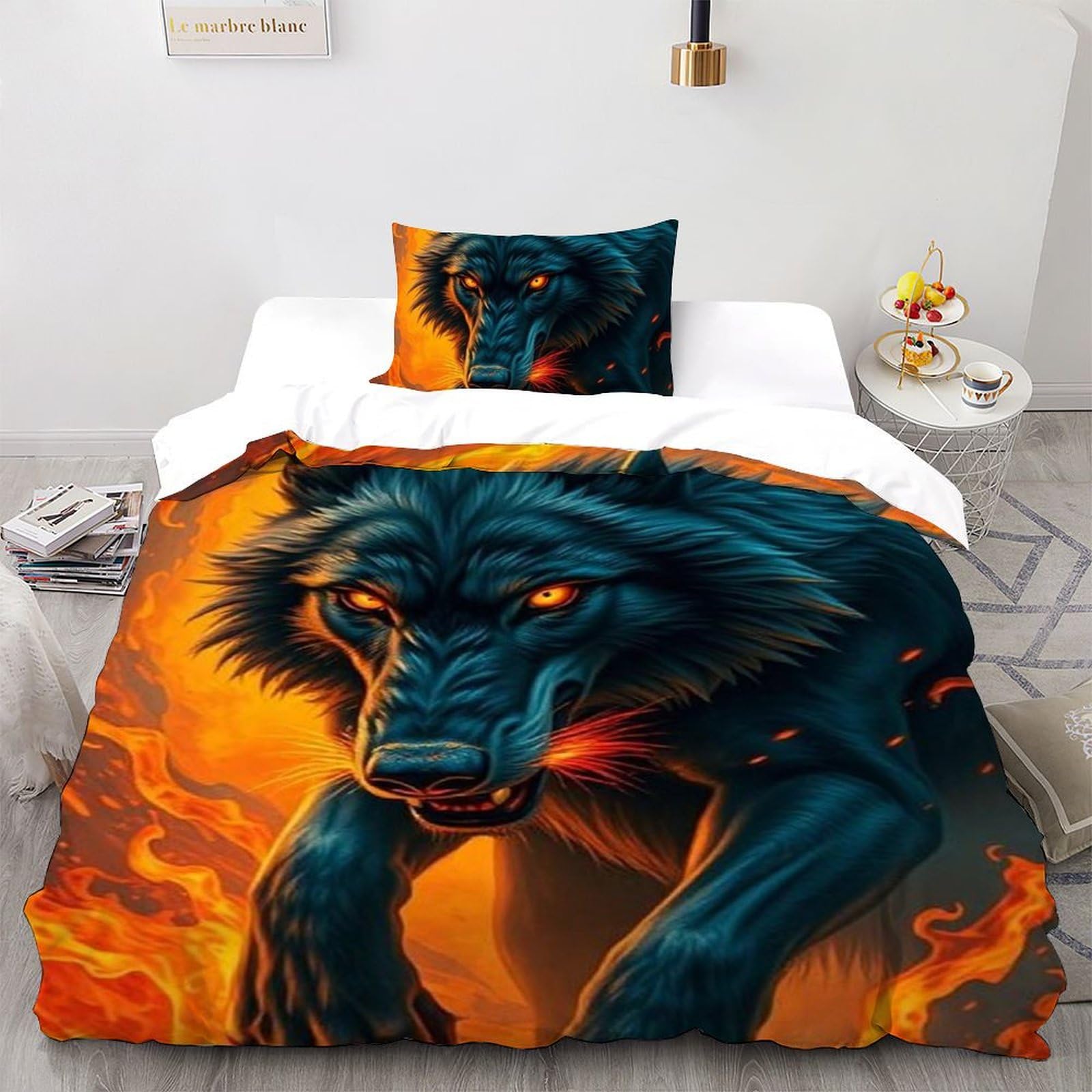Housse de couette loup 135x200cm en microfibre imprimée 3D avec fermeture éclair pour fille