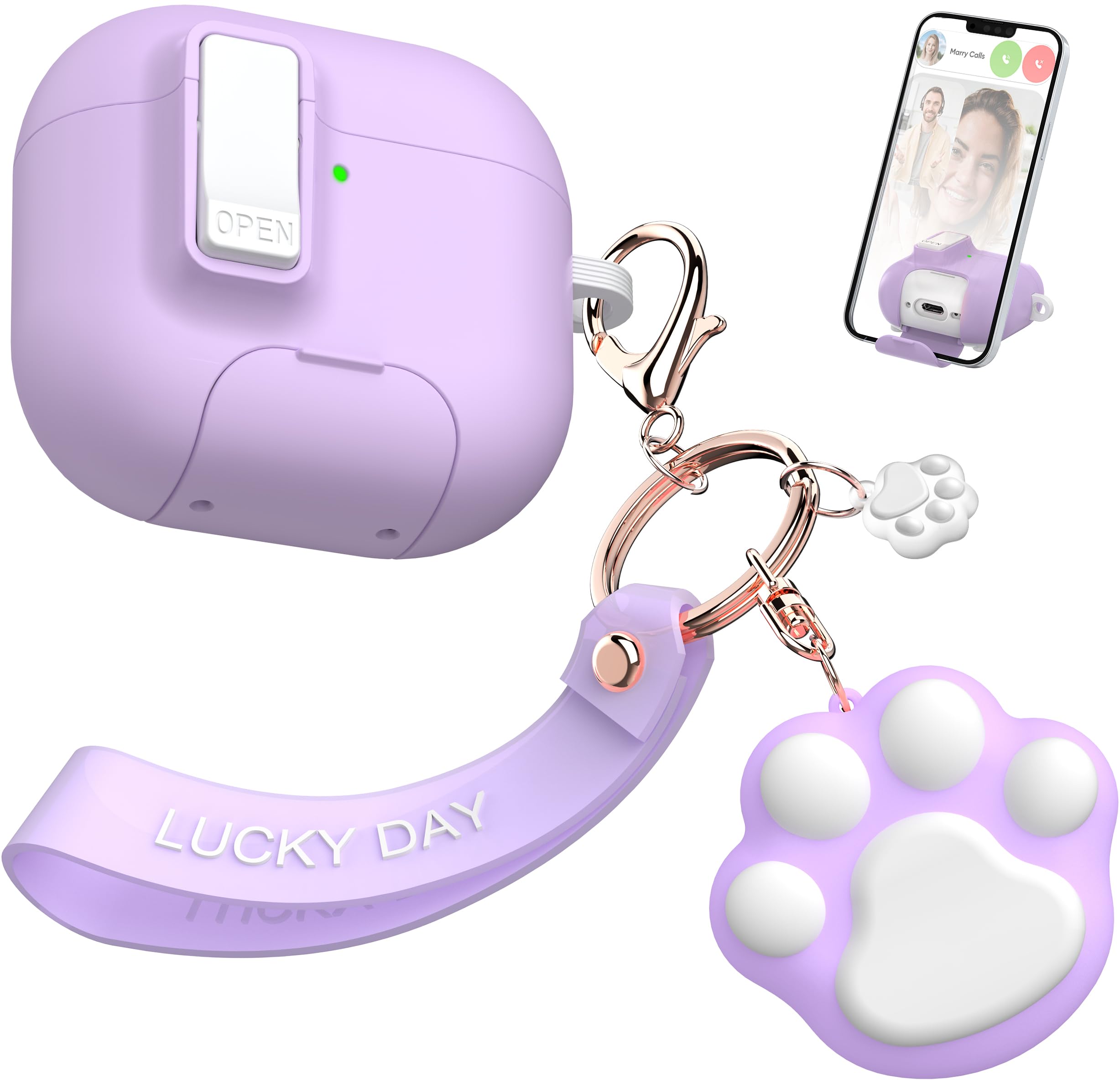 MHYALUDO AirPods 4 Case with Free Cleaning Kit Shockproof Cover, Anti-Slip Adjustable Kickstand, Anti-Fingerprint Coating & Precision, Full Drop