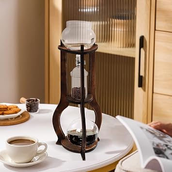Cold Brew Coffee Maker & Iced Coffee Drip Tower, 600ml Wooden Slow Drip Coffee Maker for 6-8 Cups, Cold Brew Iced Tea Maker Machine for Home Office Use