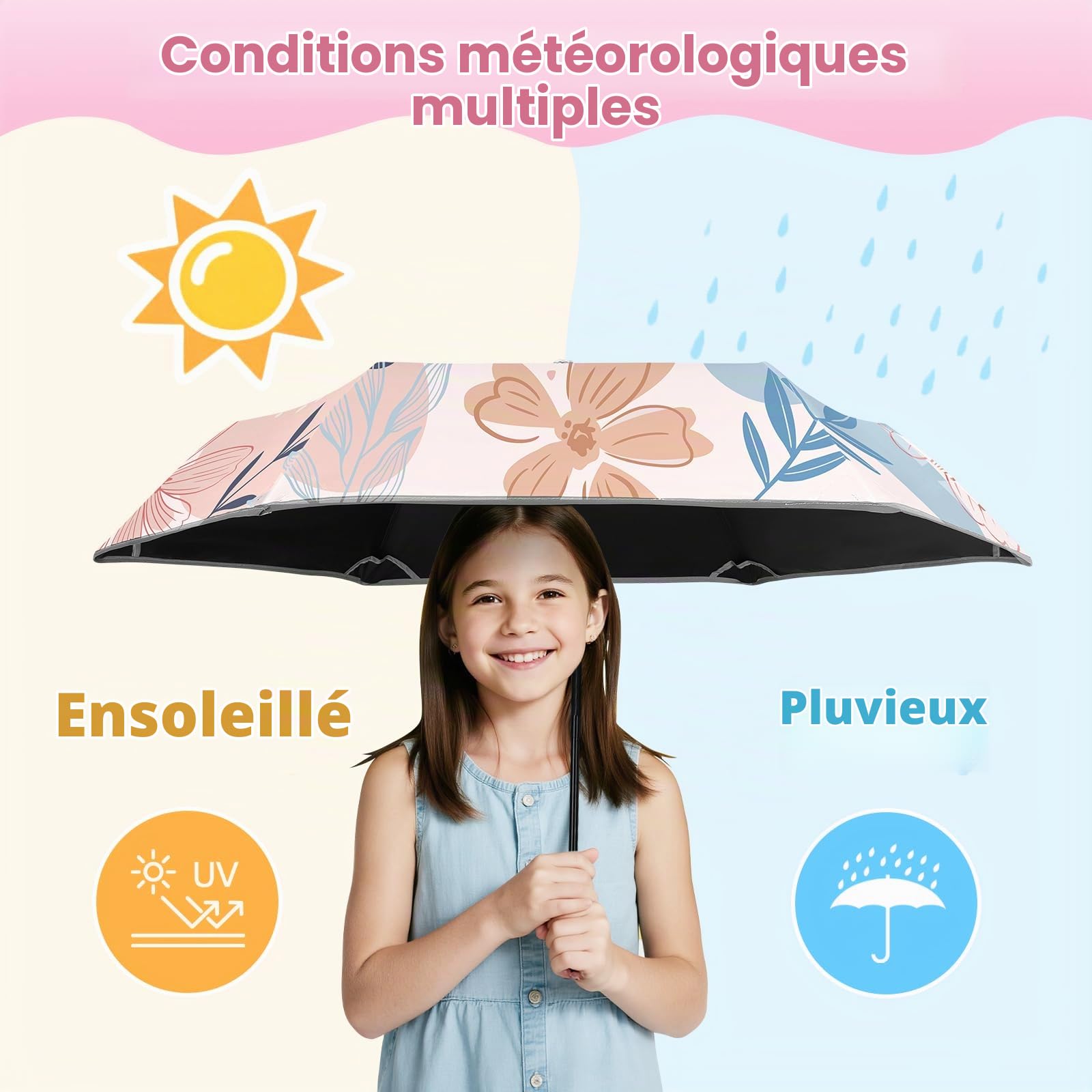 decalsweet Parapluie Pliant Enfant, Parapluie Compact Automatique | Anti-UV,Léger,Anti-Rebond,avec Bande Réfléchissante,Mini Parapluie de Voyage,Fille,Garçon,avec Housse,Portable,Robuste Stable