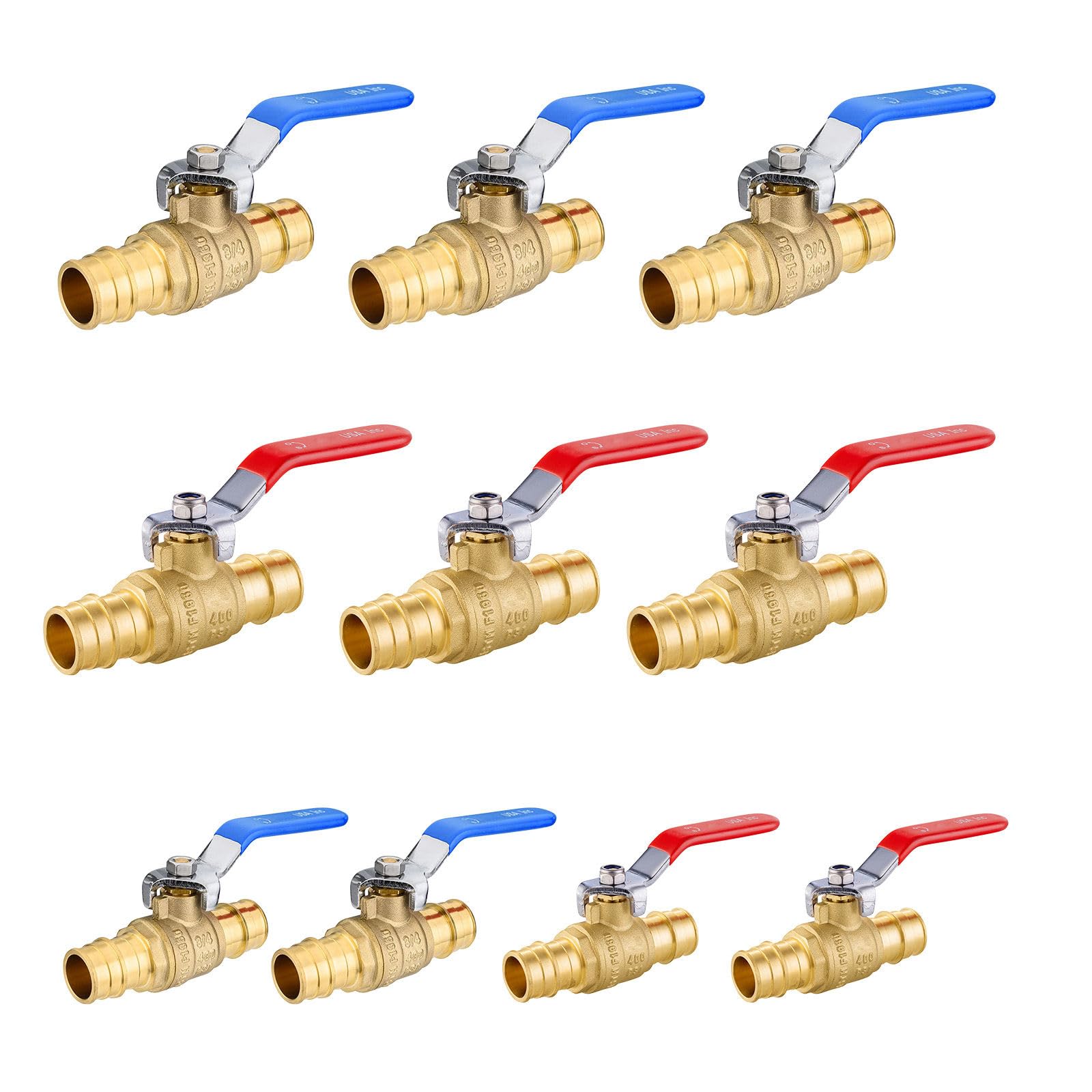 Lot de 10 robinets à boisseau sphérique Pex A de 1,9 cm, robinet à boisseau sphérique en laiton à port complet pour eau chaude et froide, certifié NSF/ANSI 61
