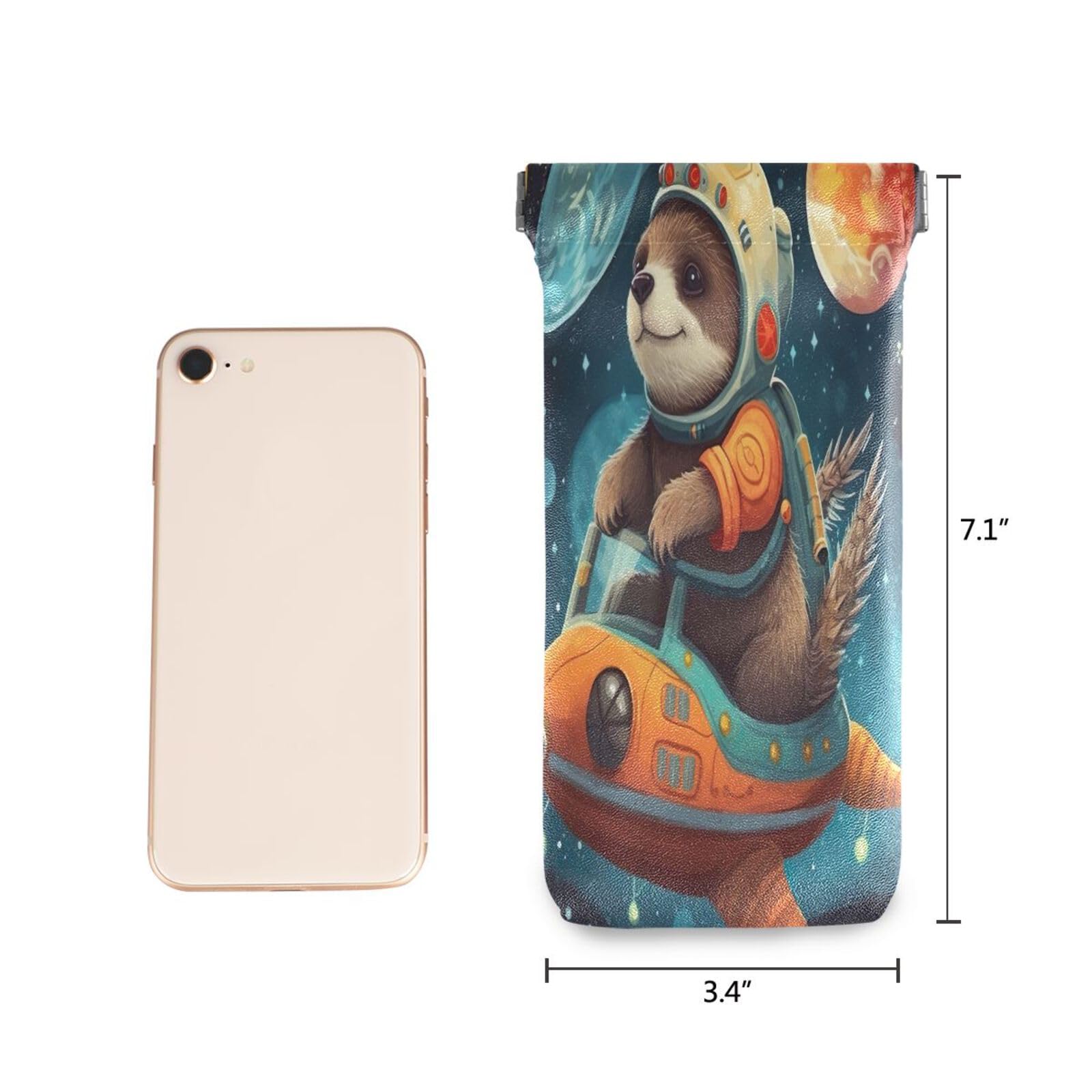 FLildon Sloth Space Planet Eyeglasses Pouch Squeeze Top Sunglasses Case Soft PU Leather Eyeglass Bag for Men Women