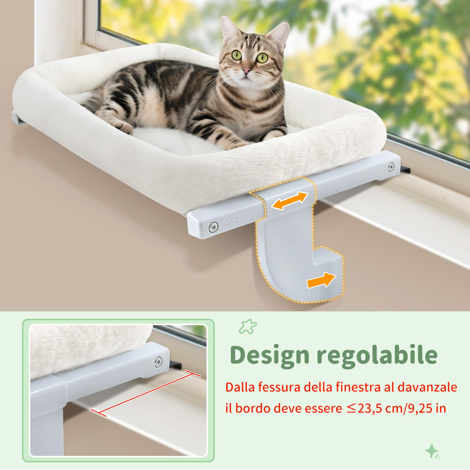 GUUSII HOME Amaca per Gatti da Finestra Gatto Cuccia Morbida Interno Letto Regolabile Gattino Cucce Trespolo Facile da Montare e Spostare per Comodino Sostenere Fino a 18kg (Bianco, M)
