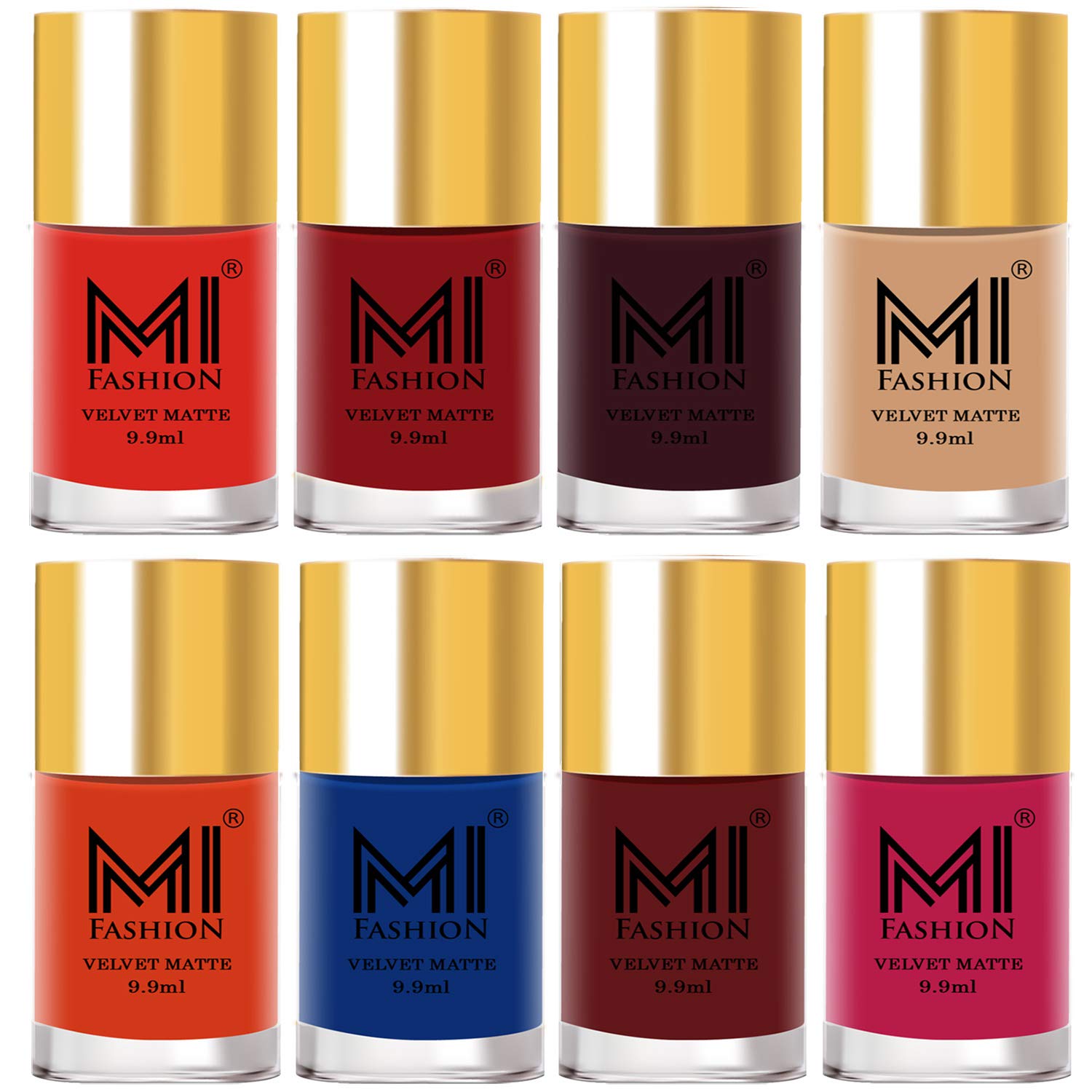 MI FASHION Soft Unique Velvet Matte Nail Polish Multicolors Set Lacquer & Highly Pigmented Intsense Color Top Coat 9.9ml Each (Pack Of-8)-image-49
