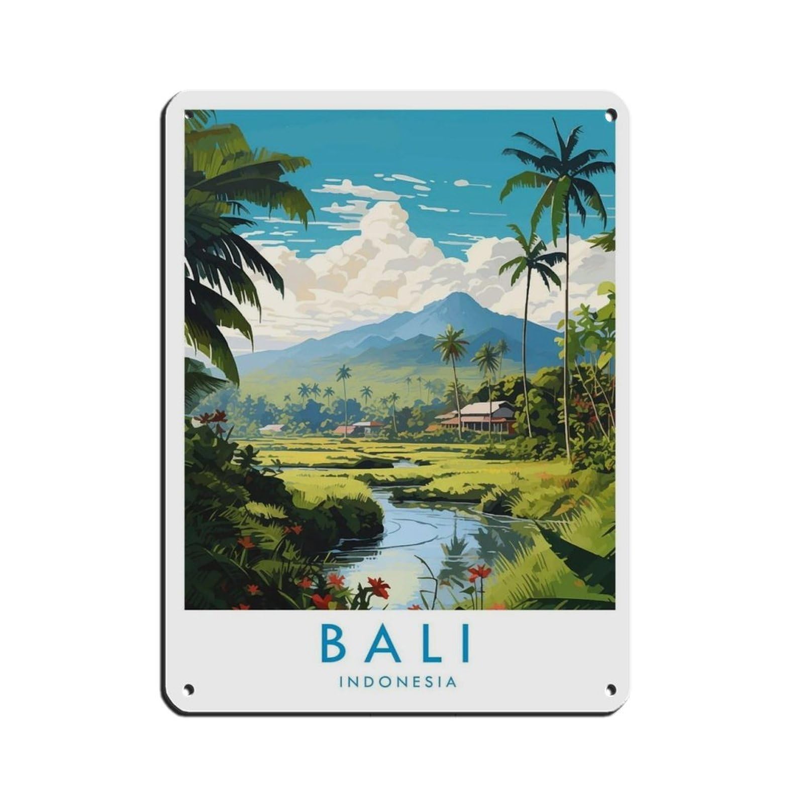 Bali Travel Poster, Indonesia（13） Retro Poster Metal Tin Sign Chic Art Retro Iron Painting Bar People Cave Cafe Family Garage Poster Wall Decoration 12x16inch(30x40cm)