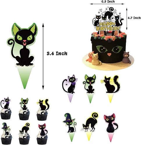 Miniatura 5 de Decoración de fiesta temática de gato, juego de suministros de fiesta de cumpleaños de gato negro, incluye fondos de gato negro de 5 x 3 pies,