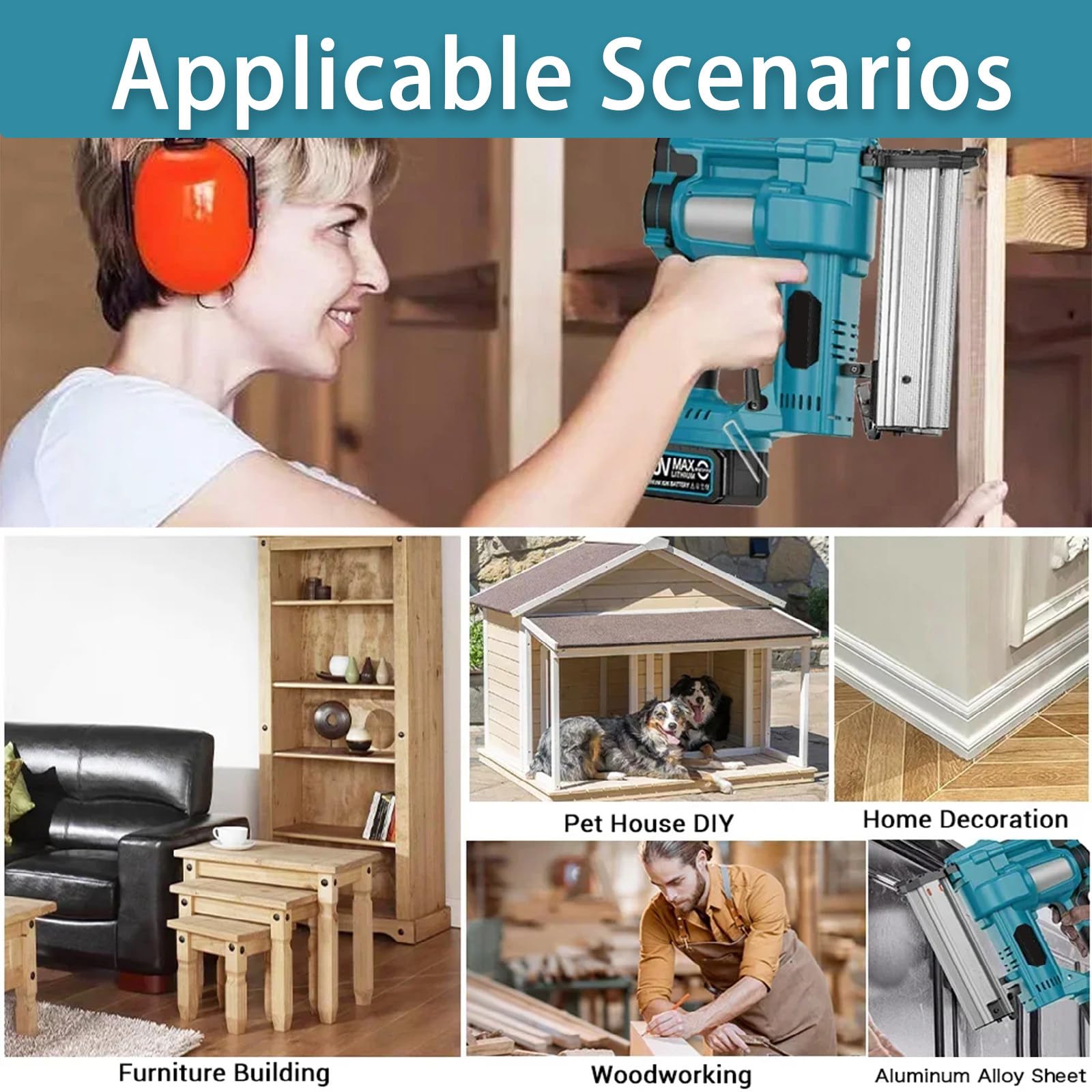 Clavadora Inalámbrica 2 En 1,Clavadora Eléctrica con Clavos 2" De Largo,Profundidad Ajustable,con Guantes,1 Batería Y 400 Clavos,para Proyectos De Bricolaje De Tapicería,Blue