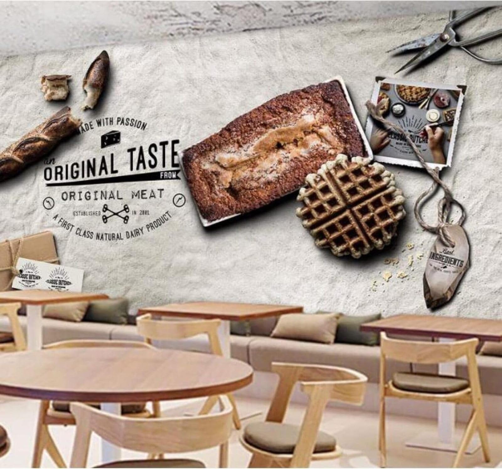 Xlming 400Cm×280Cm(B×H) Retro Creative Bread Coffee Bar Restaurant 3D Wallpaper Luxury Home Dining Decor Paste Sofa Living Room The Wall For Bedroom Mural-400Cm×280Cm