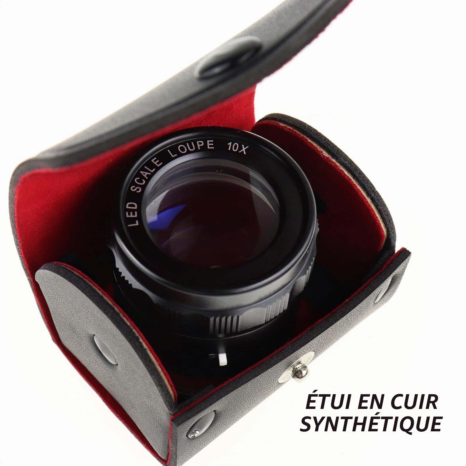 Loupe de bijoutier grossissante x10 avec 8 lumières LED et 4 Verres gradués en Verre, loupe de Bijouterie de 5 mm, Champ de Vision illuminé pour Bijoux, pièces de Monnaie, Timbres, Montres