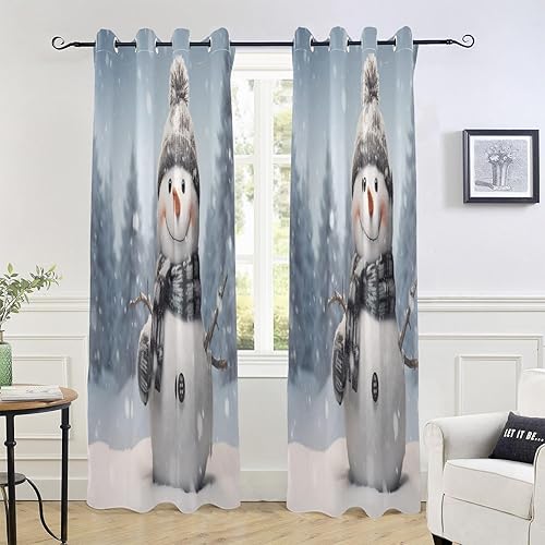 Cortinas opacas de Navidad con diseño de muñeco de nieve de invierno para dormitorio, aislamiento térmico, con ojales, cortinas opacas para