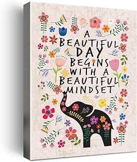 Inspirational Quotes Motto Framed Canvas Wall Art Gifts for Women Girls Friends Sister,Motivational Canvas Prints Framed Wall Art for Home bedroom Living Room Wall Decor- Flower Elephant