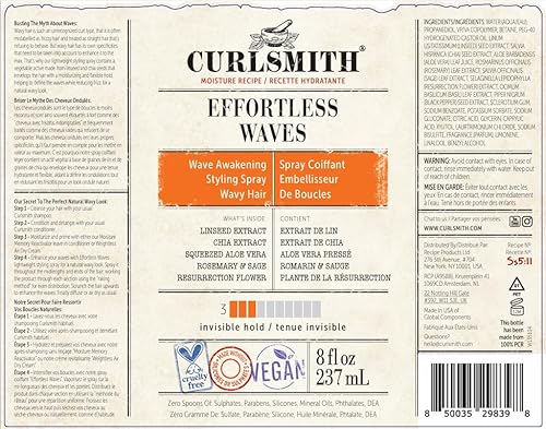Curlsmith W192404-A8 Effortless Waves Styling Spray, Lightweight And Moisturising, Reduce Frizz, Natural Look, For Wavy And Curly Hair thumb #6