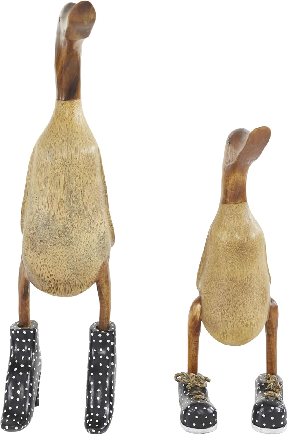 Deco 79 Bamboo Wood Duck Decorative Sculpture Home Decor Statues with High Heels and Boots, Set of 2 Accent Figurines 17", 12"H, Brown